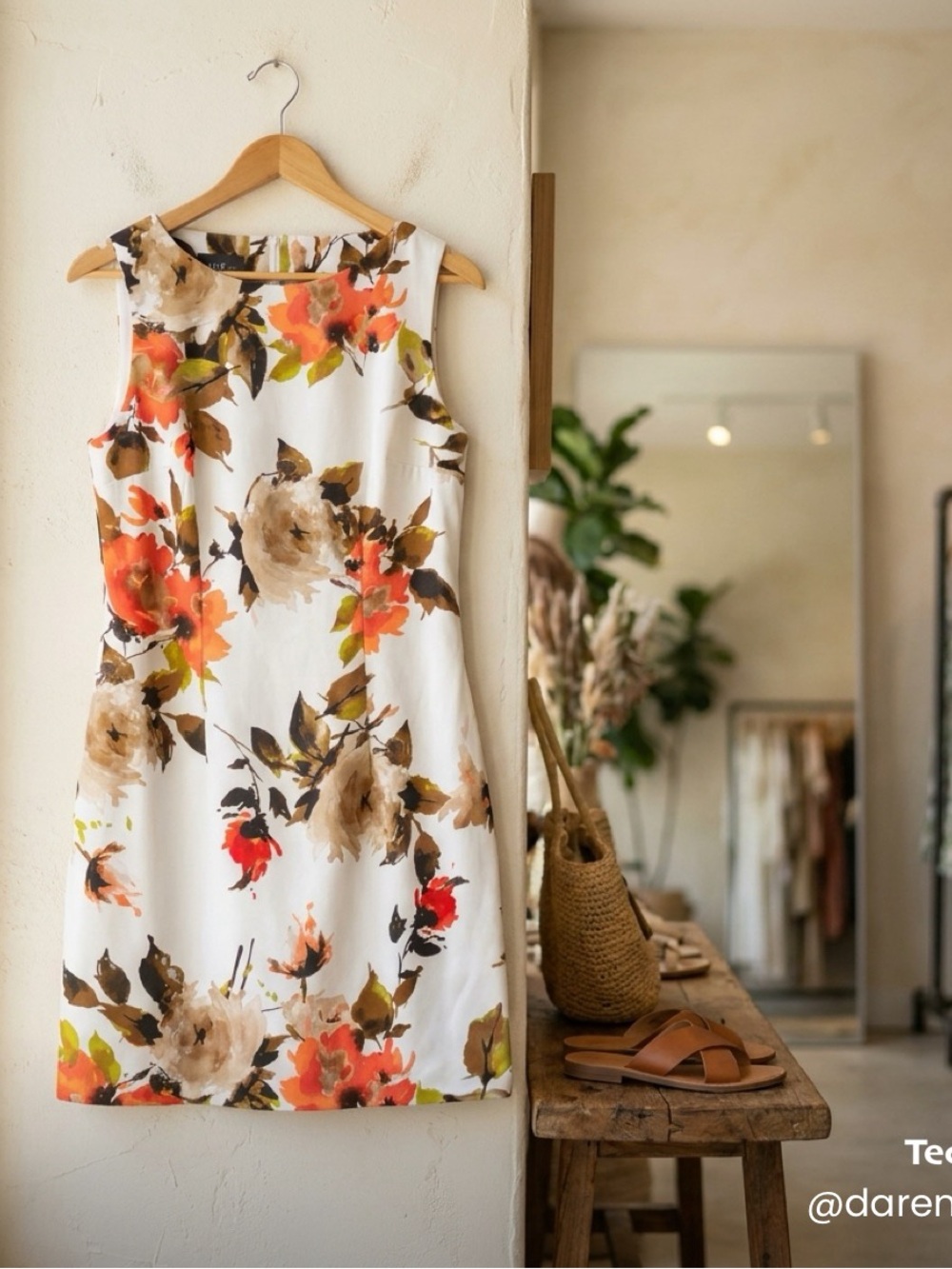 Alyx Floral Sleeveless Shift Dress in White, Coral, Beige, Olive